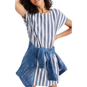 Madewell‎ Stripe Play Button Back Dress Linen Cotton Transatlantic Blue Women M